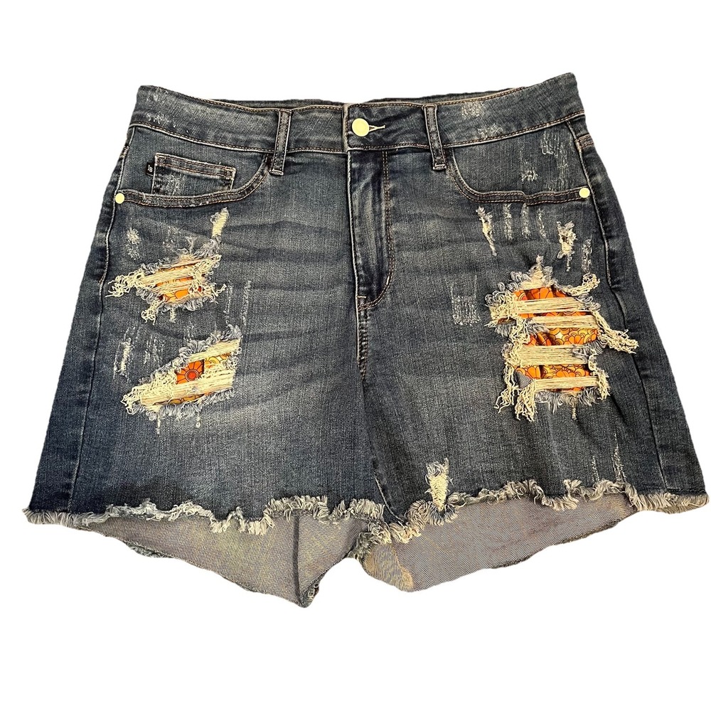 Judy Blue Shorts‎ Women's 1XL Distressed Retro Floral Lined High Rise Cut Off